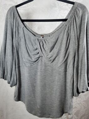 Free People Gray Scoop-Neck Gathered Tunic